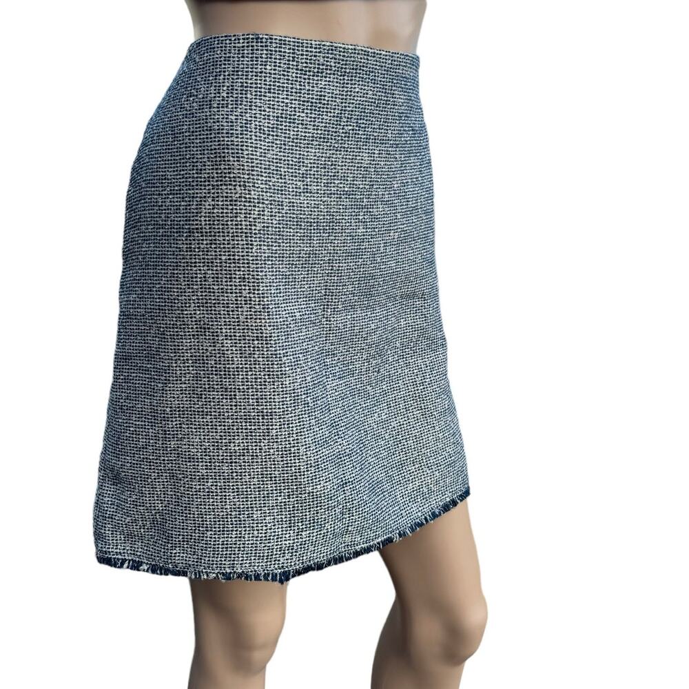 Banana Republic Blue White Tweed Fringe Hem Mini Skirt NWT Size 4 Lined